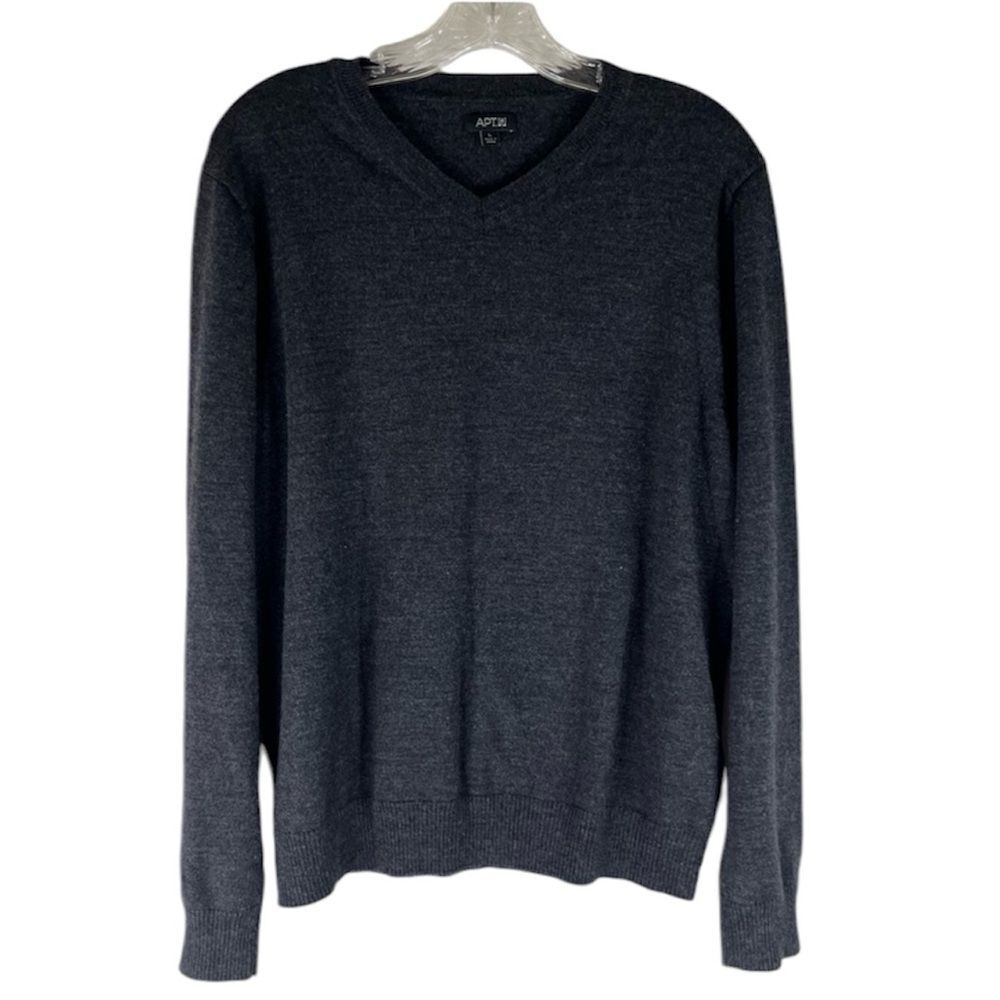 Apt 9 Sweater Women’s Gray V Neck Merino Wool Acrylic Pullover Long Sleeves L